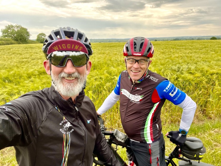 Sean and Frank posing for a photo mid-journey