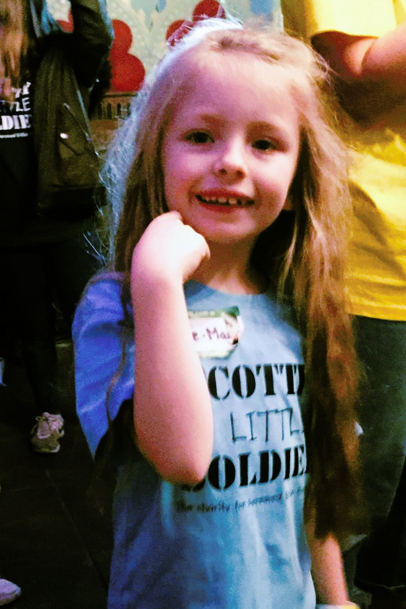 Bereaved military child Evie Hebden, a Member of military charity, Scotty's Little Soldiers